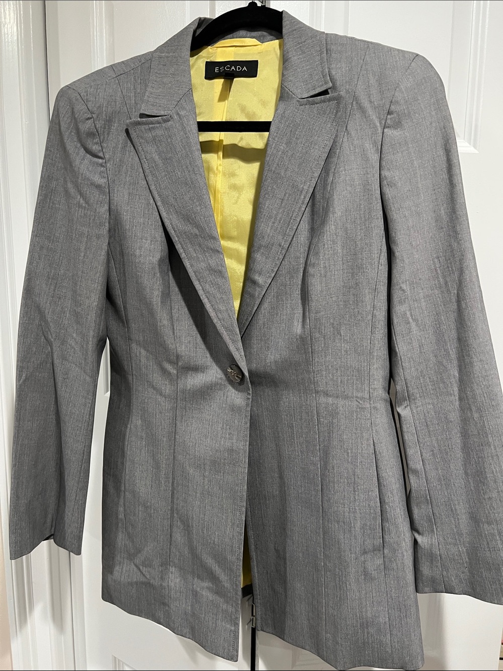 Escada Gray Skirt Suit with Yellow Lining
